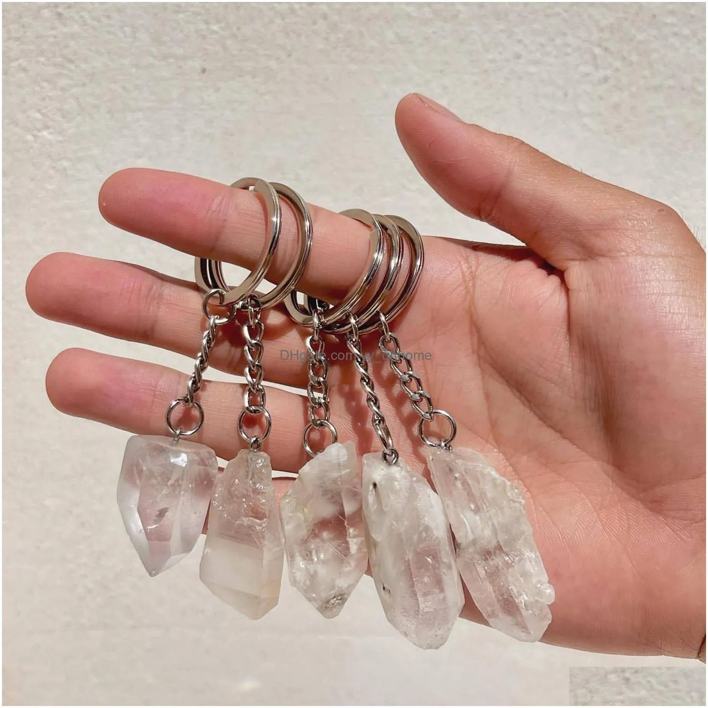 natural raw ore key chain ring gem quartz citrine amethyst irregular stone keyring keychian diy jewelry making accessorie