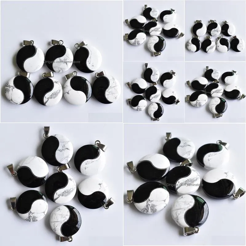 natural stone tai chi yin yang charms black onyx white turquoise pendants for necklace jewelry making