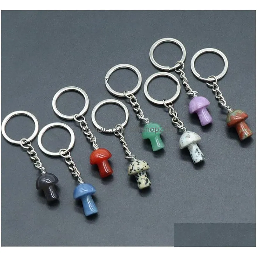 natural stone key chain ring mushroom pendant cute mini statue charms keychain pendant lovely keyring for car bag ornament