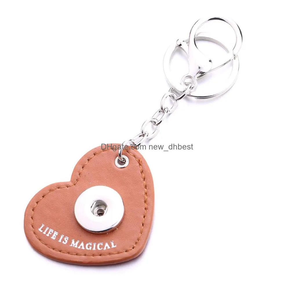 fashion heart pu leather keychain jewelry 18mm snap buttons key pendant chain car bag snaps keyring