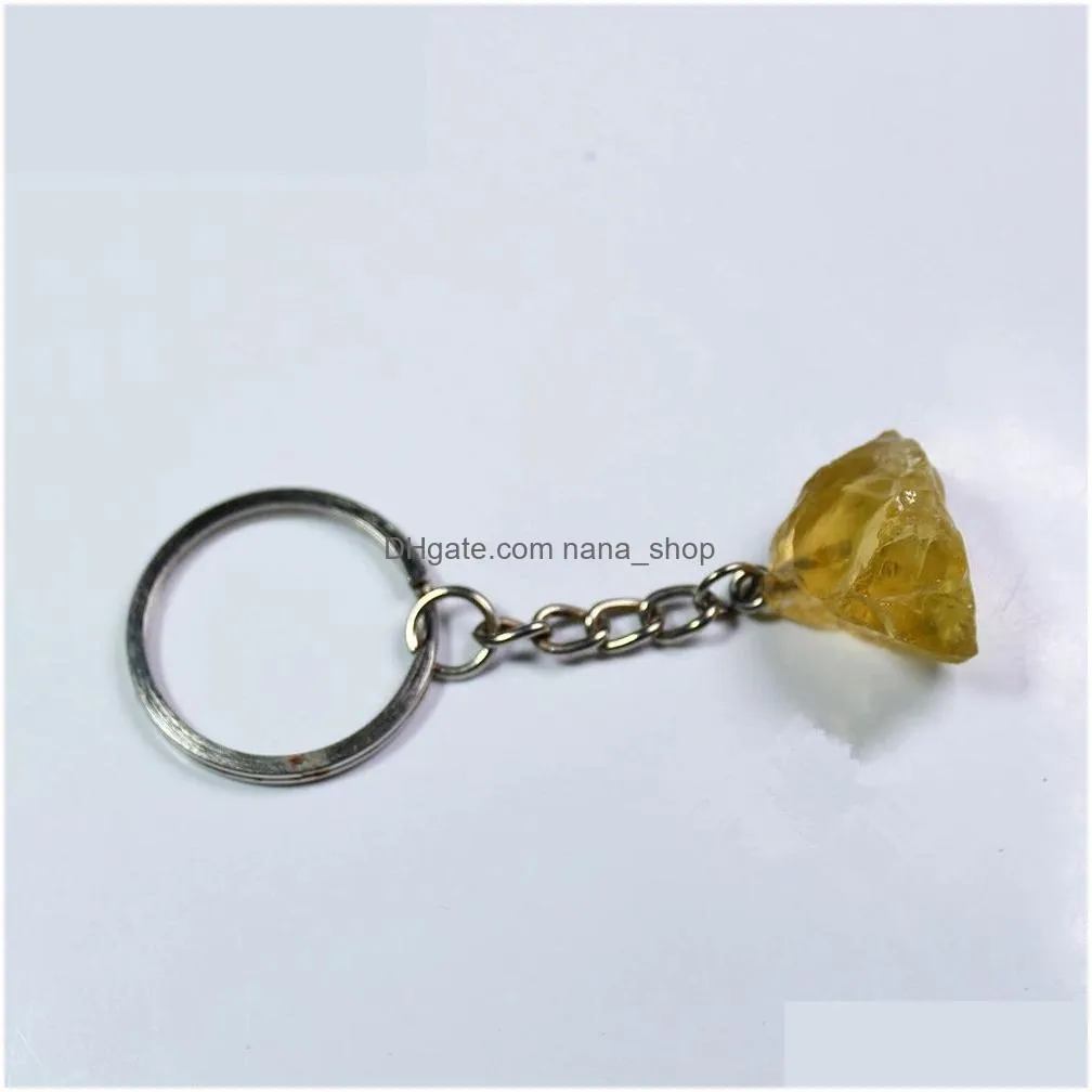 natural stone rose quartz citrine irregular key rings keychains healing crystal car decor keyholder for women men