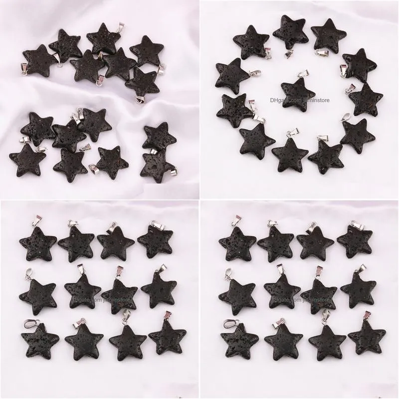 natural stone black lava stone star charms aromatherapy essential oil perfume diffuser pendant for diy necklace