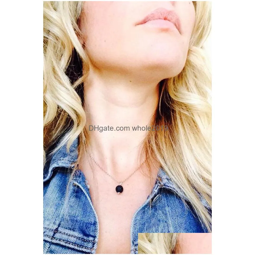 fashion silver gold color round natural black lava stone necklace aromatherapy essential oil diffuser necklace for women jewelry