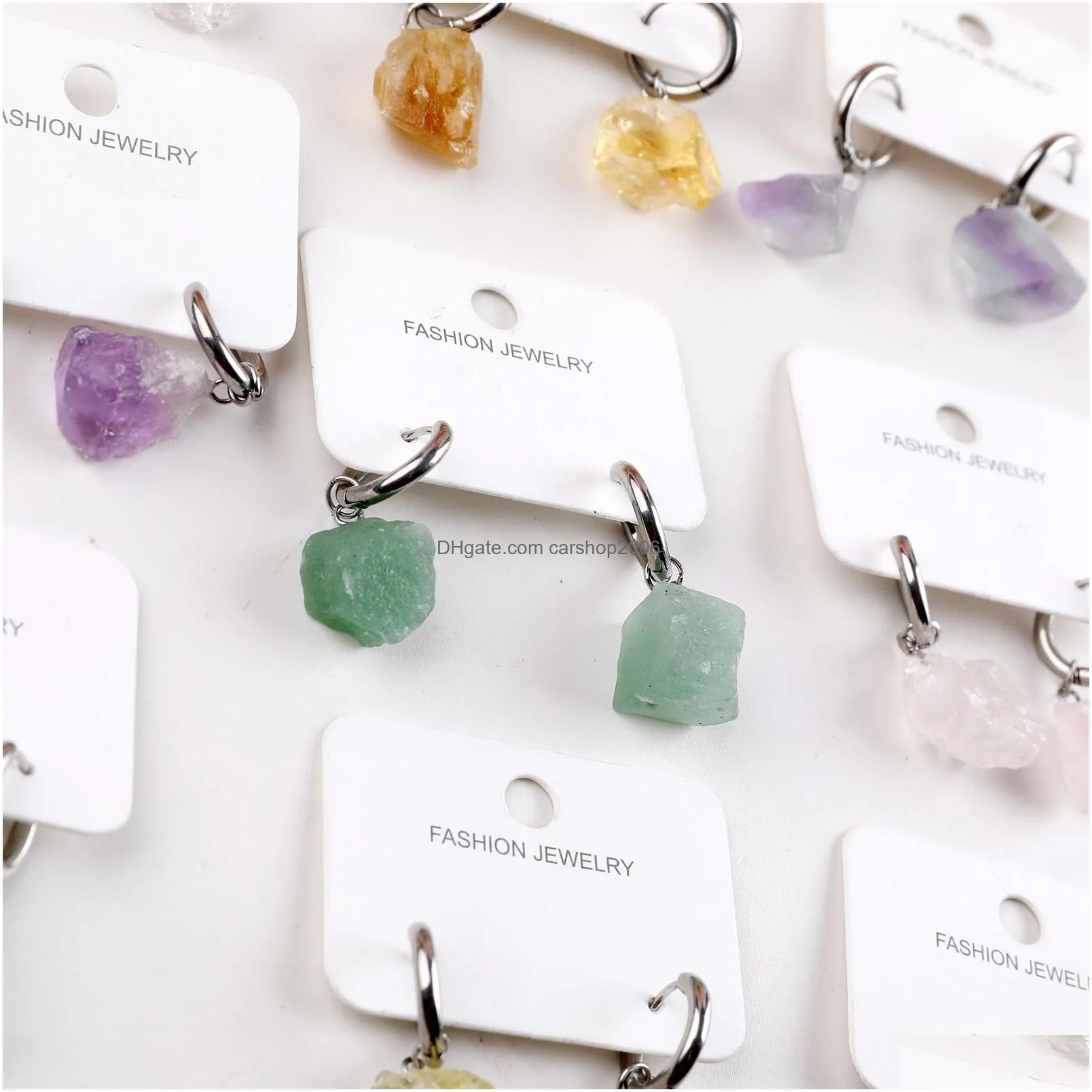 natural crystal rough stone irregular raw ore dangle earrings energy healing gemstone amethyst quartz earrings women jewelry