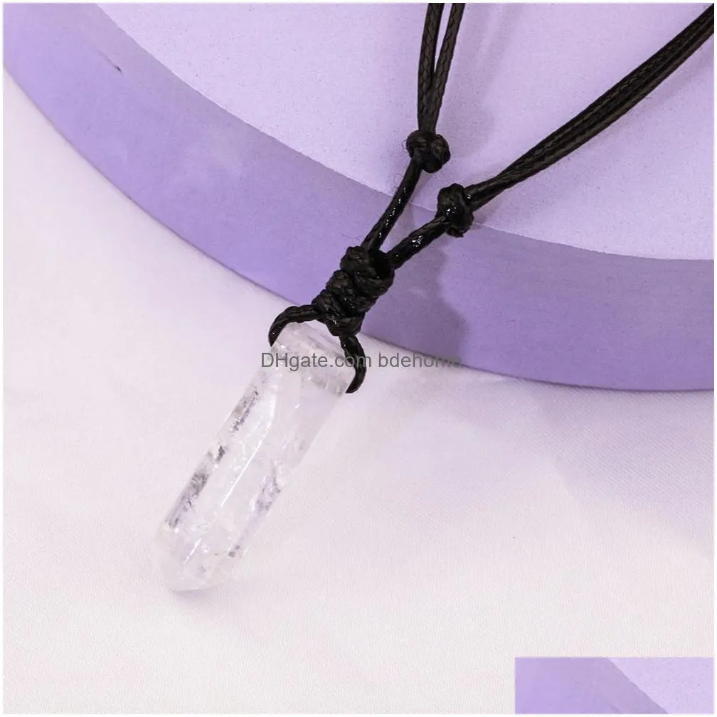 natural stone necklace irregular rock crystal quartz pendant woven adjustable necklaces for women men necklace