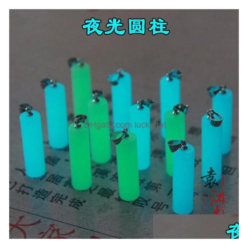 luminous stone charms fluorescent cylinder chakra healing pendant glow in dark for necklace jewelry accessories