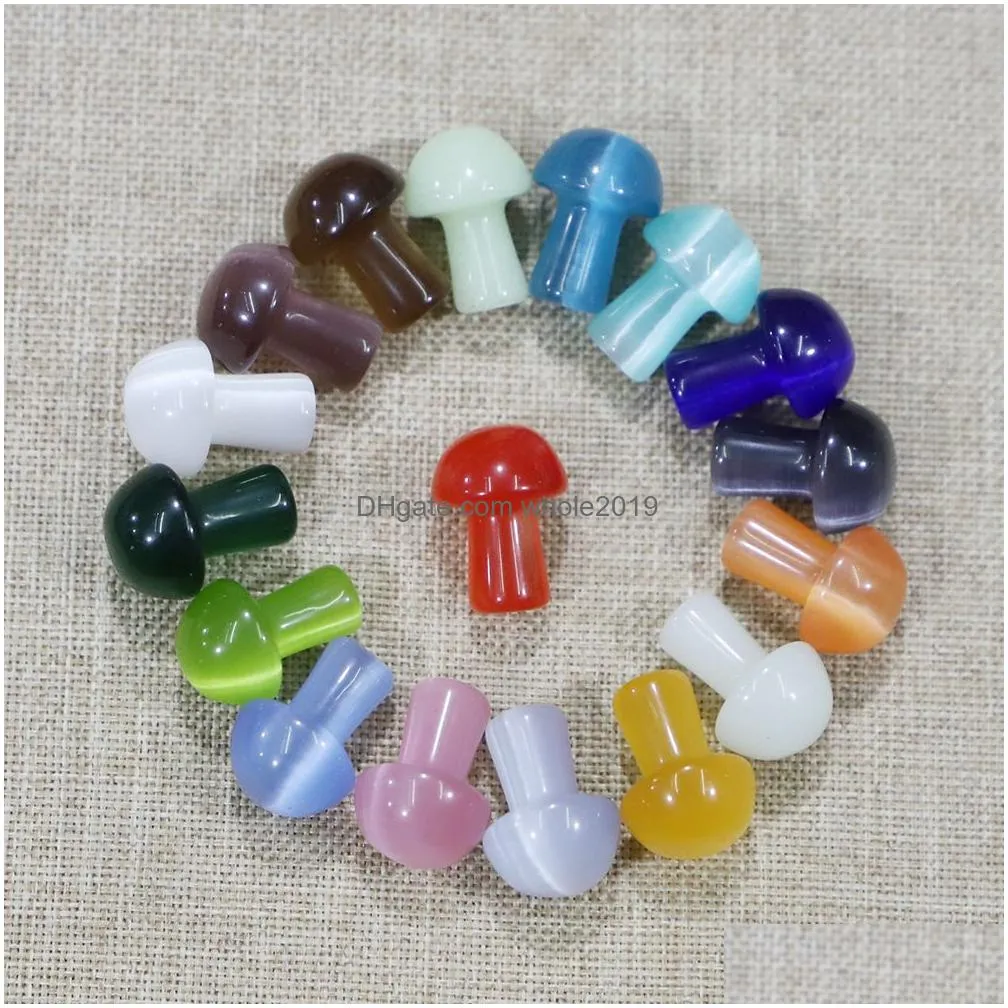 mini mushroom statue cats eye stone carved decoration healing crystal gift room ornament fish tank decoration jewelry making