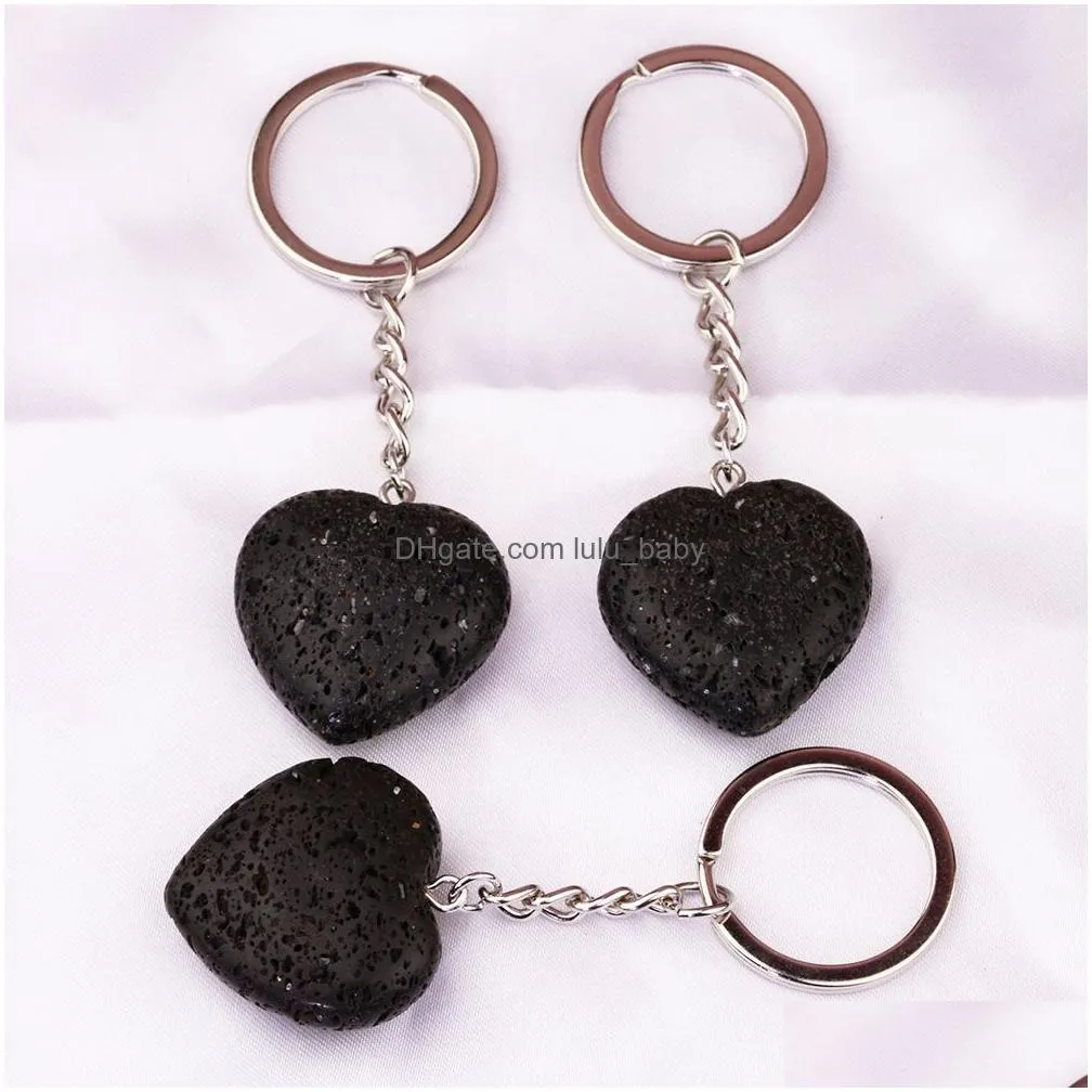 natural lava stone 30mm heart key chain bag car key ring keychain for women men jewelry