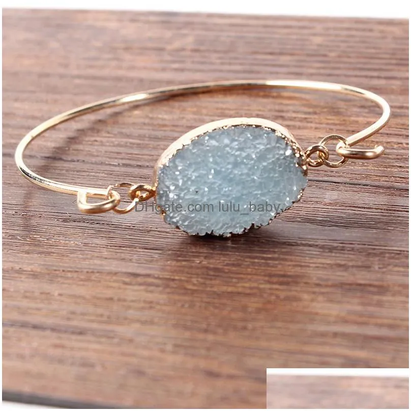 fashion druzy drusy bracelet gold plated oval irregular imitate natural stone bracelet bangle for women jewelry