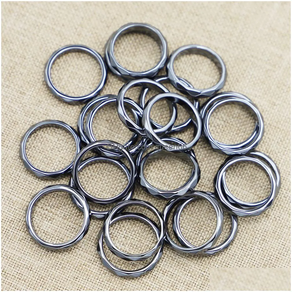 fashion 4mm hematite black cutting ring jewelry width cambered surface aneis christmas present bijoux femme wholesale