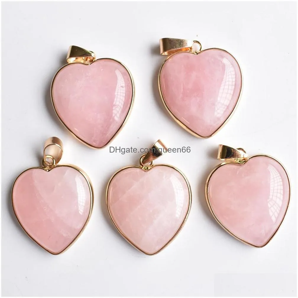 natural stone charms 25mm heart love rose quartz pendants chakras gem stone fit earrings necklace making assorted