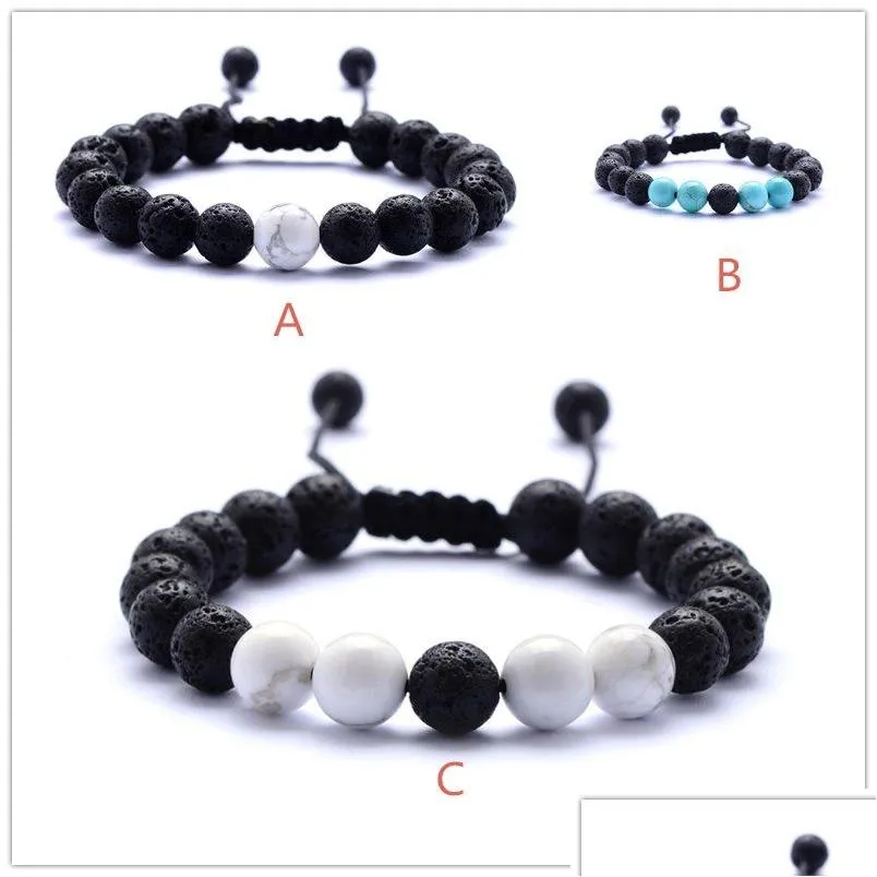 3 styles natural turquoise black lava stone bead weave perfume bracelet aromatherapy  oil diffuser bracelet for women men