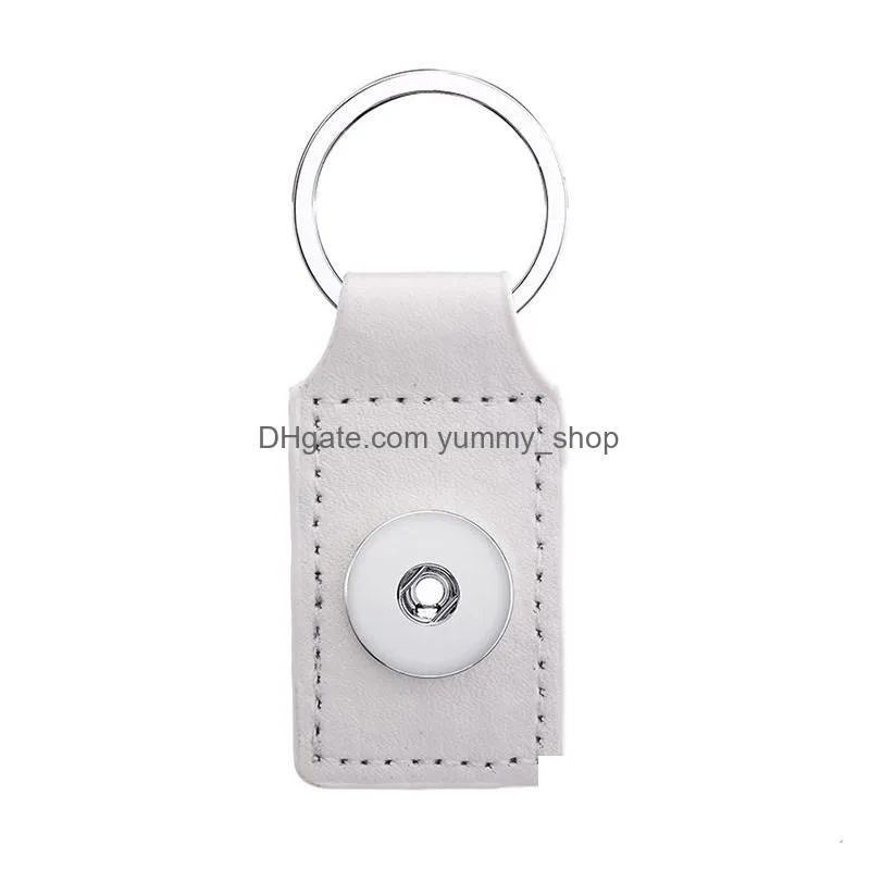 square leather keychain jewelry 18mm snap buttons key ring chain fit snaps jewelry keyring