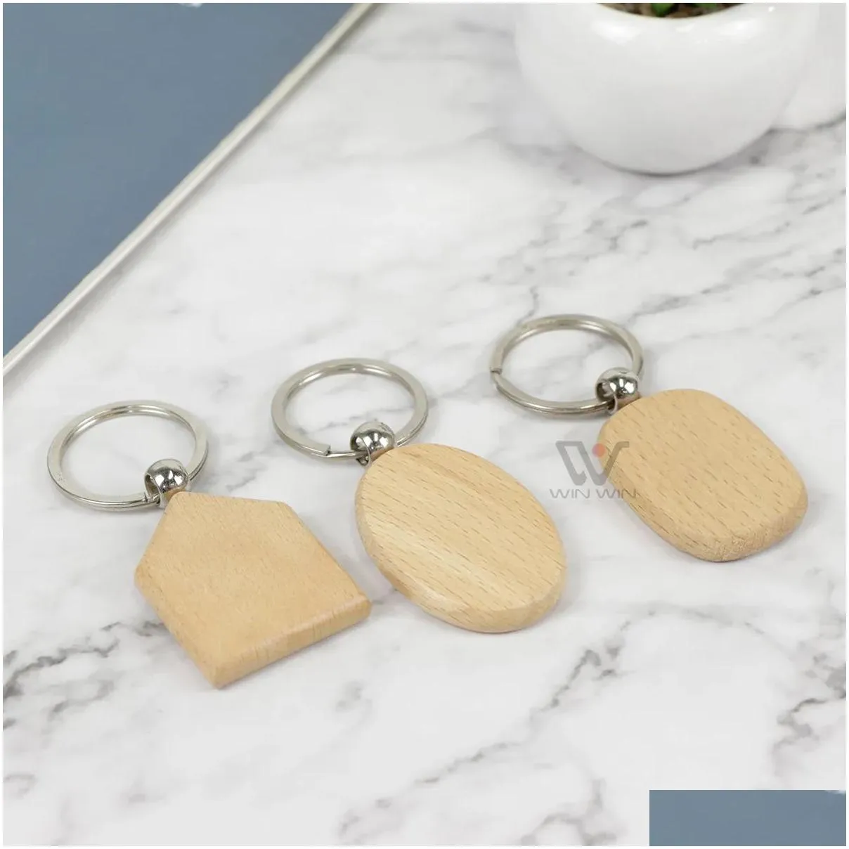 blank round rectangle wooden key chain diy pendant wood keychain keyring tags for birthday christmas gifts fy5473 ss1207