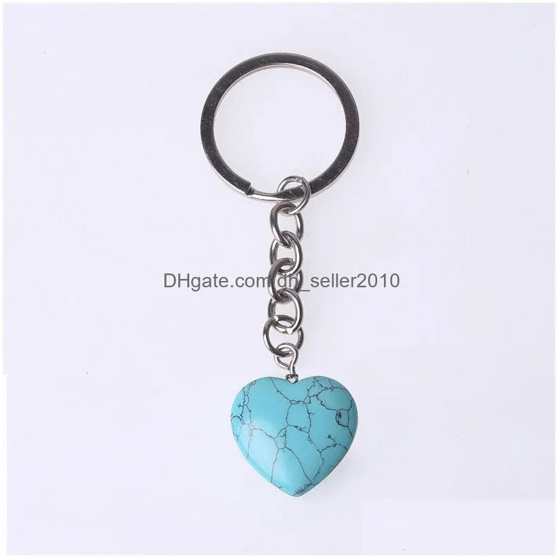 natural stone 20mm heart keyring keychain accessories cute door car keychains for girls couple key chain ring holder