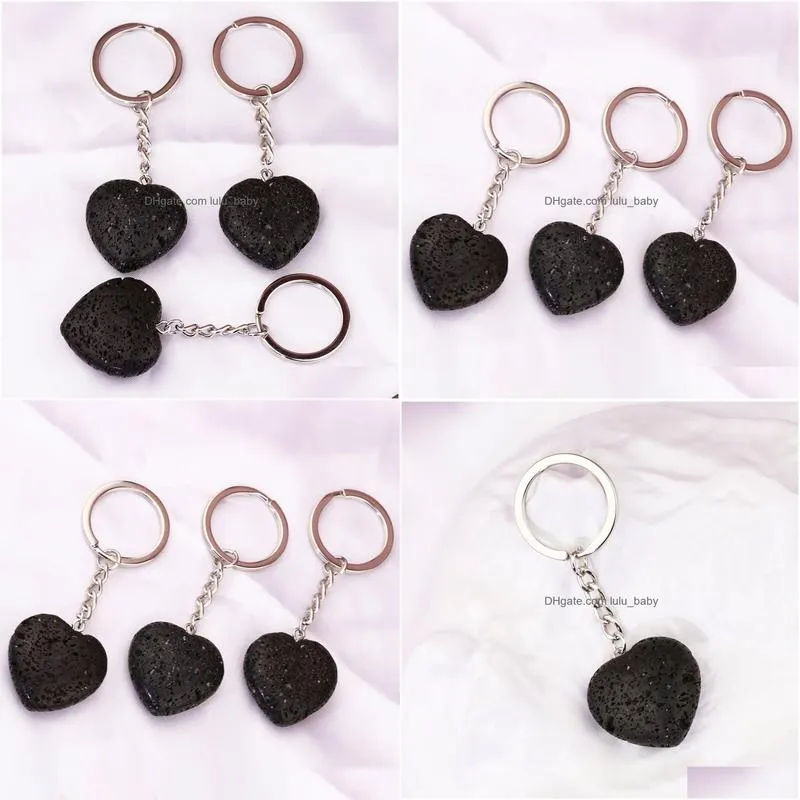 natural lava stone 30mm heart key chain bag car key ring keychain for women men jewelry