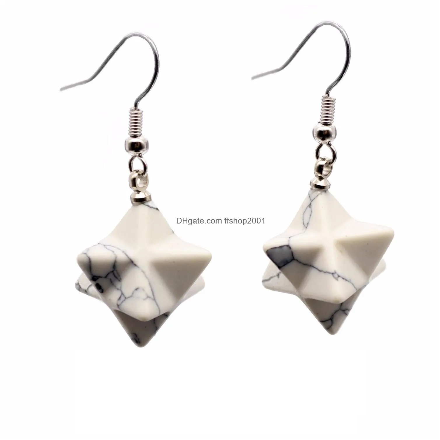 bohemian natural gem stone merkabah star drop earrings for girl opal pink crystal lazuli polyhedral reiki dangle earrings