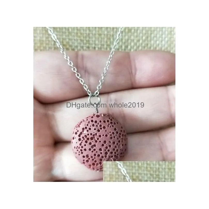 fashion silver color round lava stone necklace volcanic rock aromatherapy essential oil diffuser necklace for women jewelry