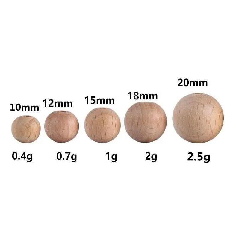 100pcs wooden teething accessories 1030mm wooden teether chewable round beads diy craft jewelry ecofriendly beech beads 220519