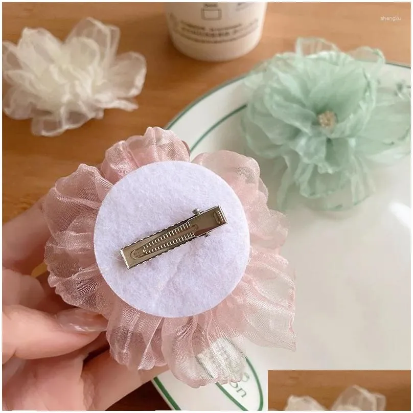 hair accessories 1pc children organza simulated floral hairgrips lovely girls hairpins clips kids headwear baby