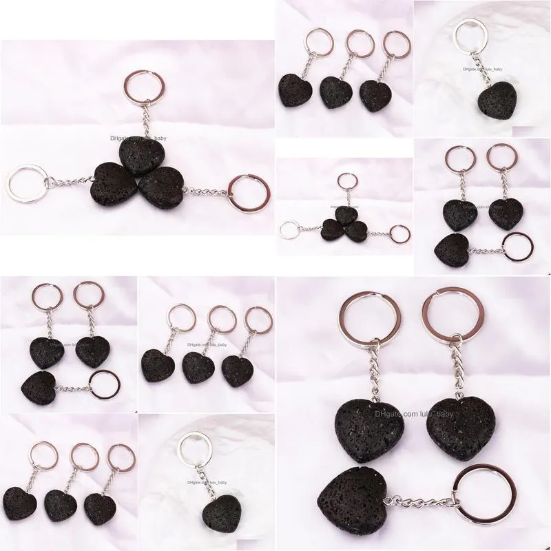 natural lava stone 30mm heart key chain bag car key ring keychain for women men jewelry