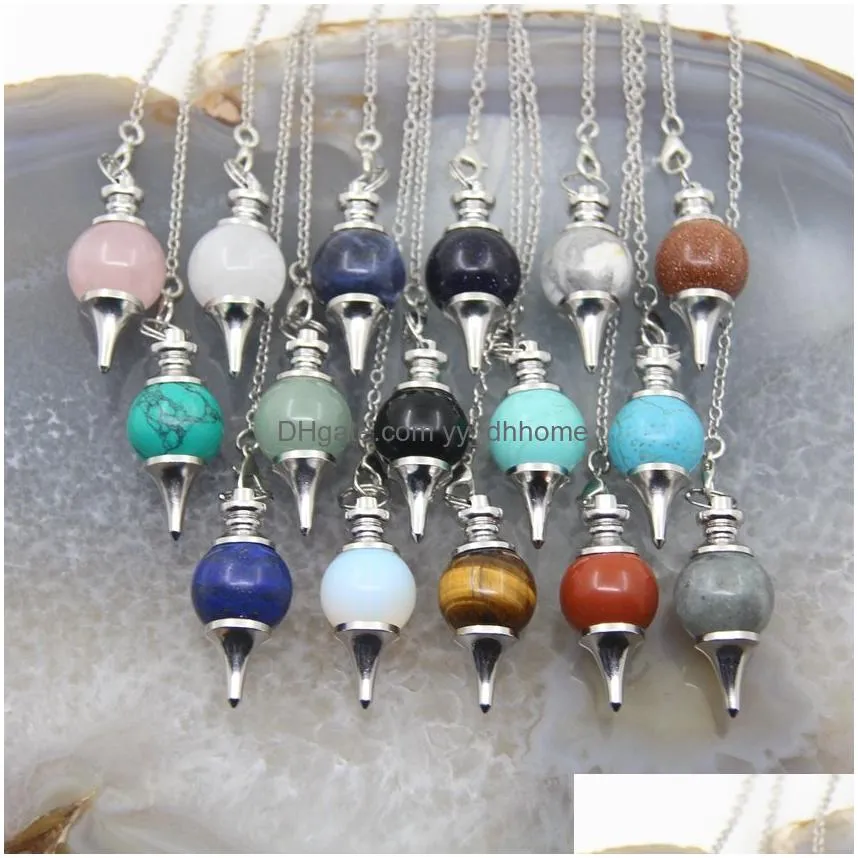 natural rose quartz labradorite pendulum pendant for dowsing divination round beads stone crystal cone pendants pendulos jewelry