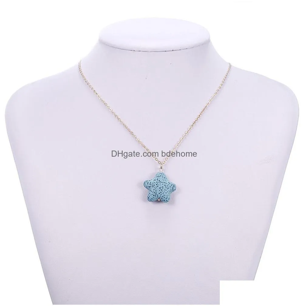 fashion gold plated star lava stone necklace aromatherapy essential oil diffuser necklace for women jewelry