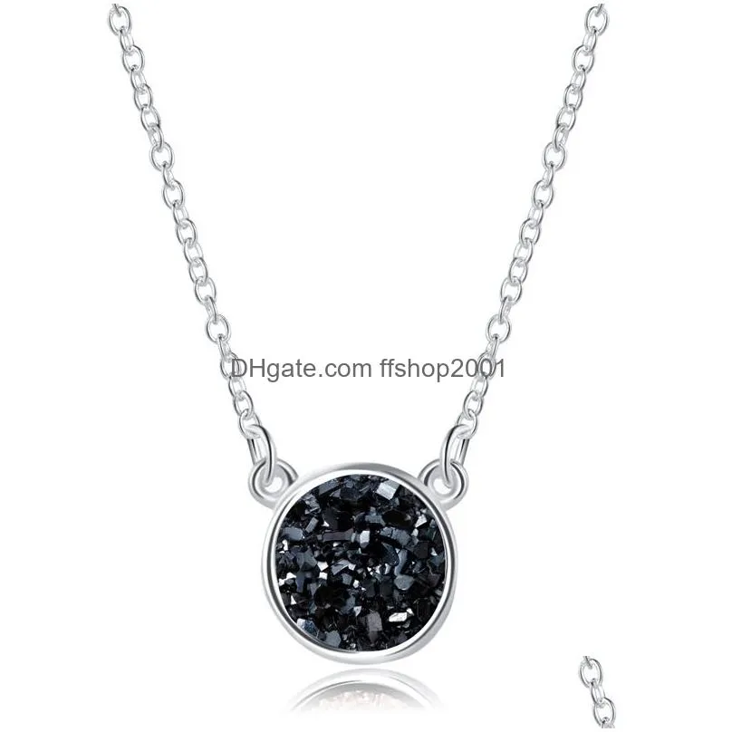 fashion drusy druzy necklace silver plated resin geometric round faux natural stone necklace for women lady jewelry