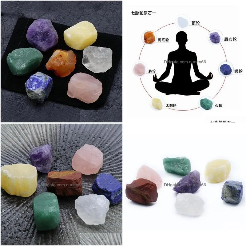 7pcs/set reiki natural stone irregular rock quartz 7 chakra energy healing stone reiki symbol decoration