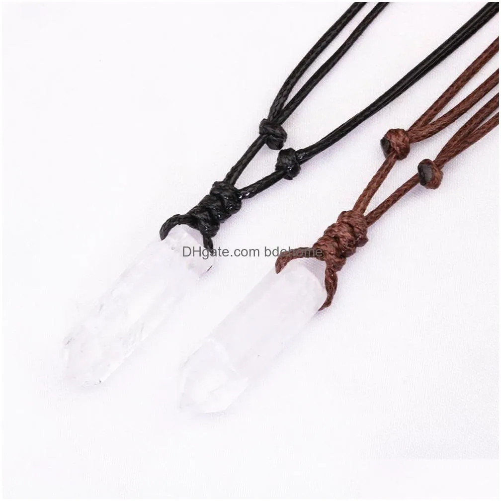natural stone necklace irregular rock crystal quartz pendant woven adjustable necklaces for women men necklace