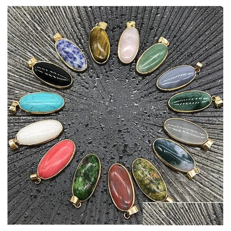 rose quartz opal tigers eye natural stone pendulum oval charms pendants for necklace earrings jewelry making