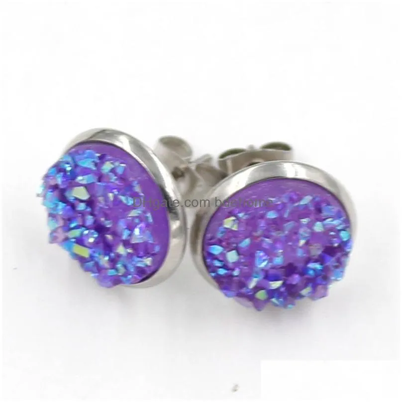 fashion 5colors round 12mm resin druzy drusy earrings handmade stud for women jewelry