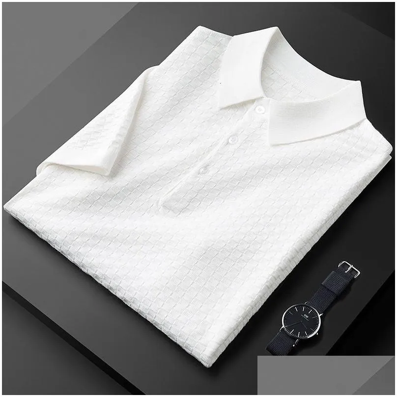 mens polos premium personalized jacquard waffle knitted polo mens short sleeve summer luxury breathable t-shirt mens korean fashion top