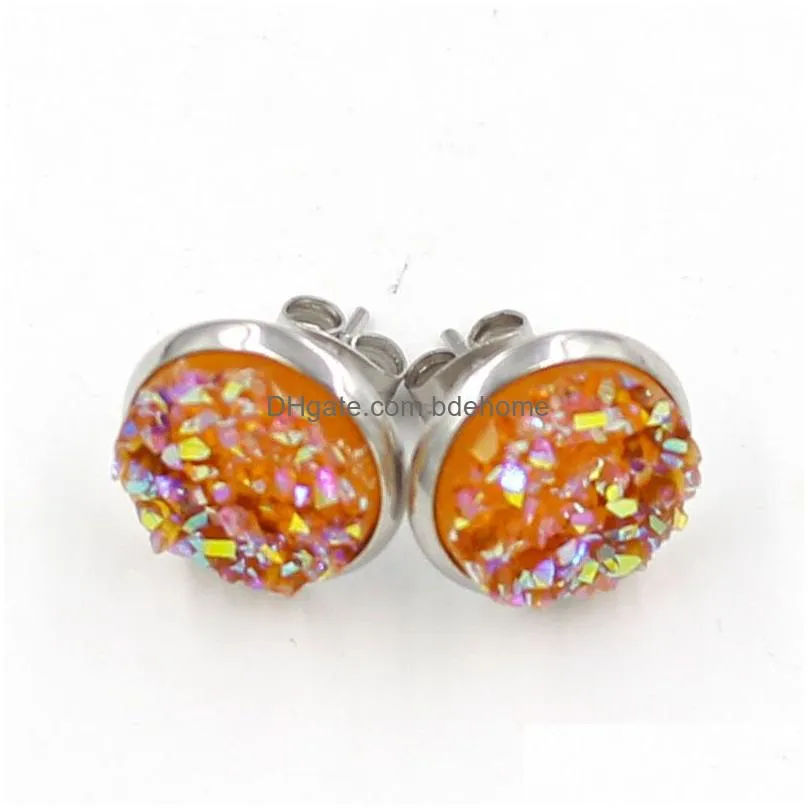 fashion 5colors round 12mm resin druzy drusy earrings handmade stud for women jewelry