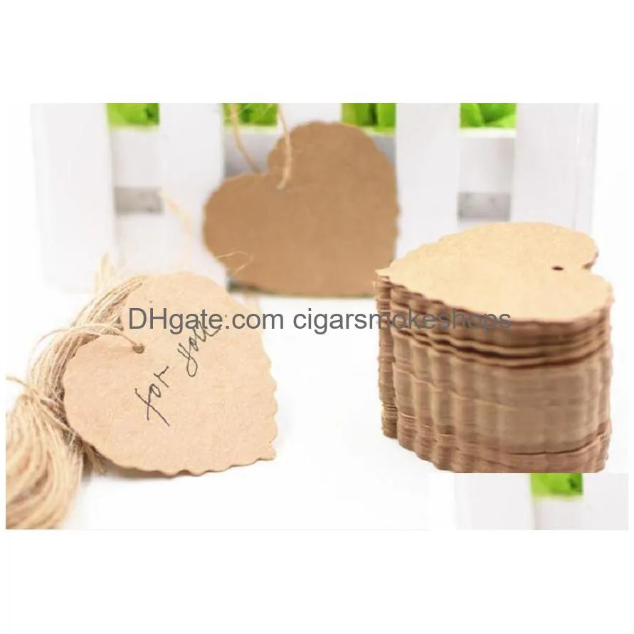 100pcs /lot 6x5.5cm kraft paper blank heart shape gift tag retro hang tag string included