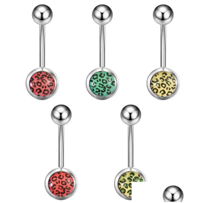 navel bell button rings piercing for women round ball leopard surgical steel summer beach fashion body jewelry