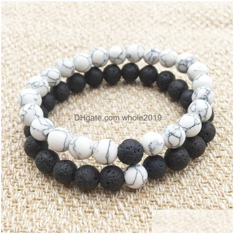 8mm natural black lava stone white turquoise bracelet vaolcano stone aromatherapy essential oil diffuser bracelet for women men