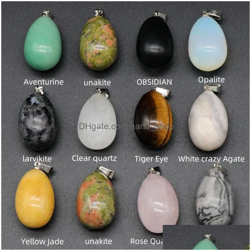 natural crystal stone 30mm egg pendant rose quartz tigers eye charms diy chakra necklace jewelry accessories