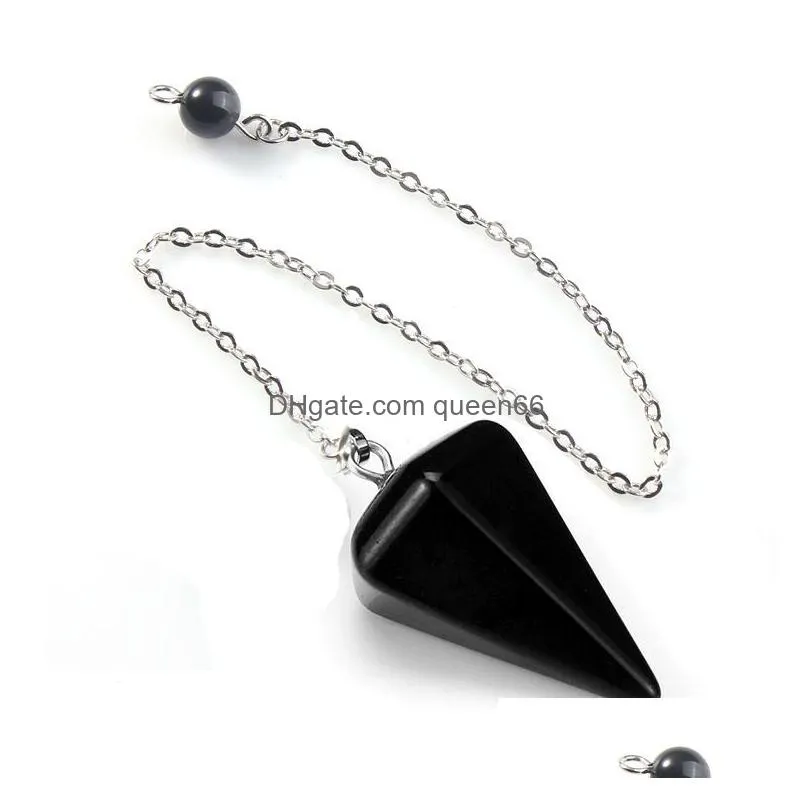 reiki healing pendulums radiesthesia natural stones pendants amulet crystal pendulum for men women pendulos necklace