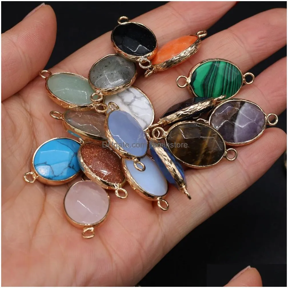 14x27mm oval shape natural stone rose quartz tigers eye turquoise opal pendant charms diy for druzy bracelet necklace earrings jewelry