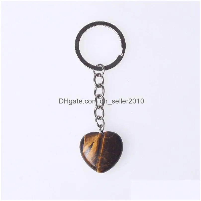 natural stone 20mm heart keyring keychain accessories cute door car keychains for girls couple key chain ring holder