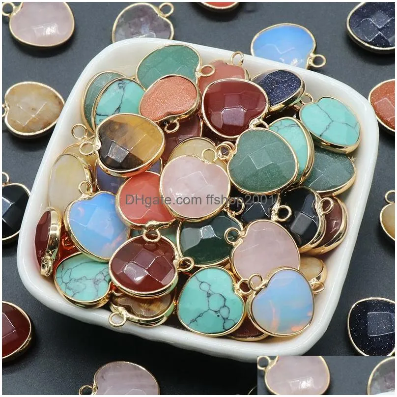 natural stone heart pendants opal rose quartz tigers eye agate crystal charms for diy earrings necklace jewelry making