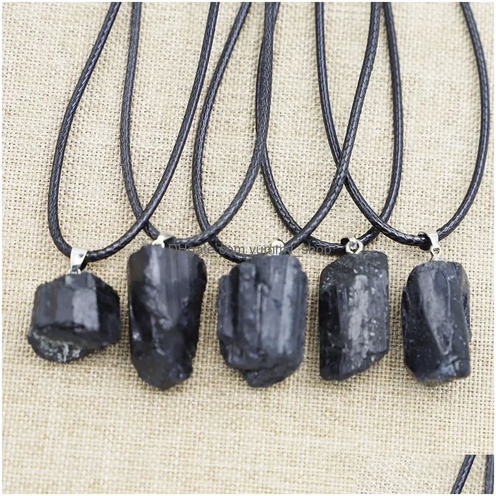 natural stone irregular black rough tourmaline pendants healing crystal repair raw ore necklaces men women jewellry