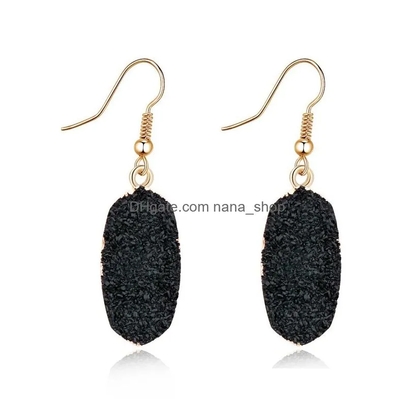 simple druzy drusy oval charms earrings imitation natural stone resin handmade gold earings for women party birthday gift
