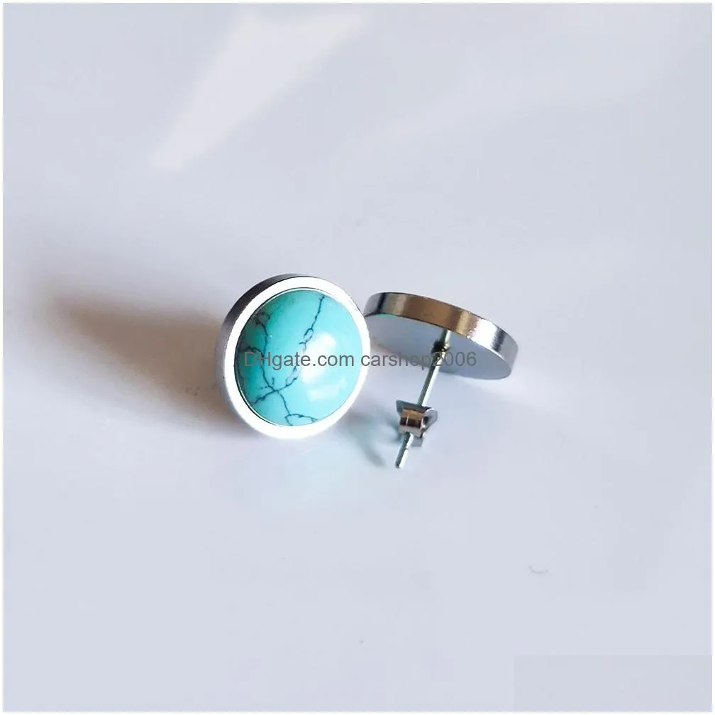 8mm 10mm 12mm natural stone stainless steel ear stud tiger eye opal amethyst rose quartz earrings for women girl jewelry