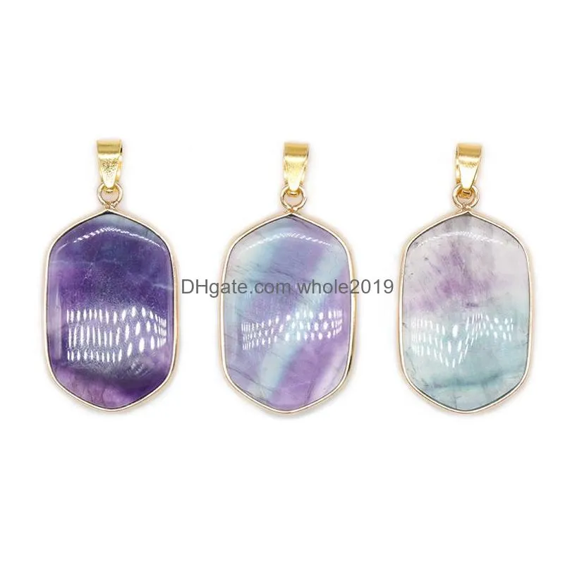 natural stone pendants colored fluorite crystal charms diy earrings jewelry making accessories