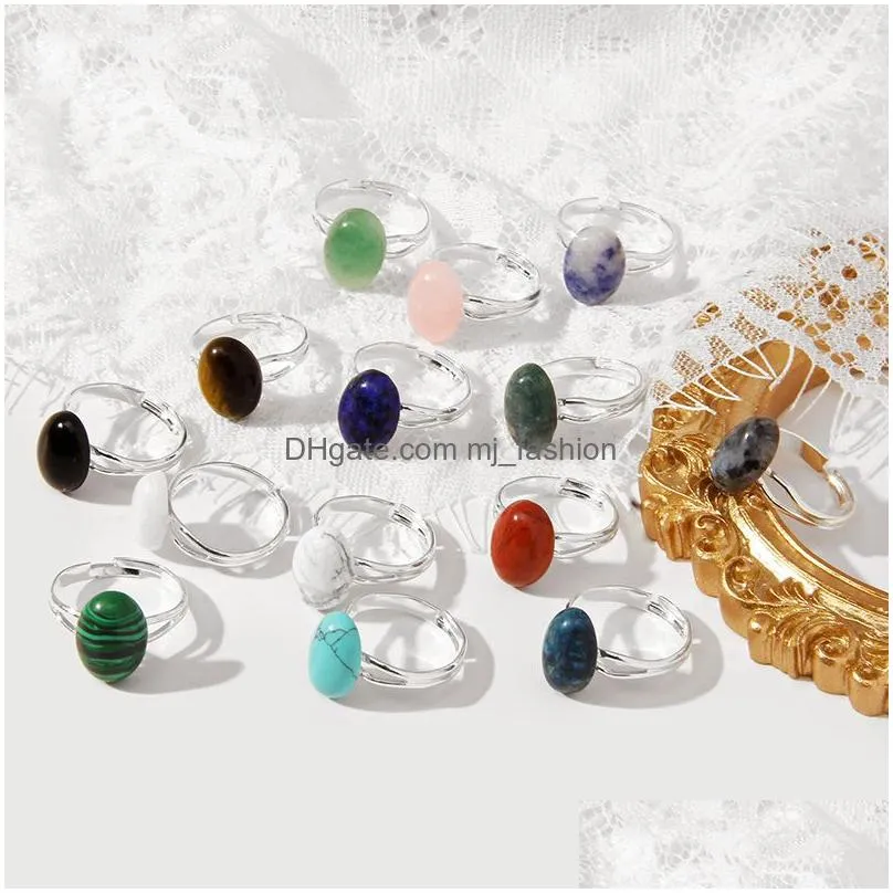 natural stone ring silver color agates rings for women reiki healing crystal handmade ring trendy jewelry party gift