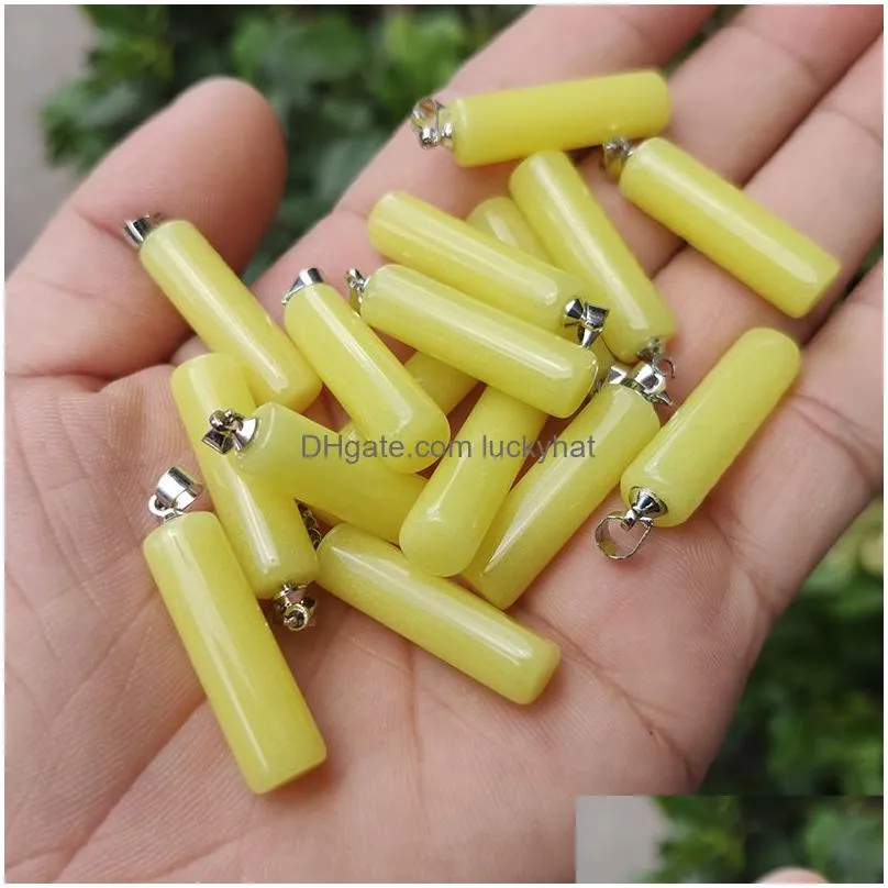 luminous stone charms fluorescent cylinder chakra healing pendant glow in dark for necklace jewelry accessories