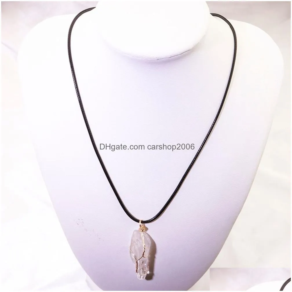 natural stone wire winding necklace irregular rock crystal quartz pendant necklaces for women jewelry gift