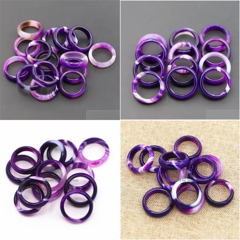 natural stone wide 6mm purple striped agate rings crystal women finger ring party wedding